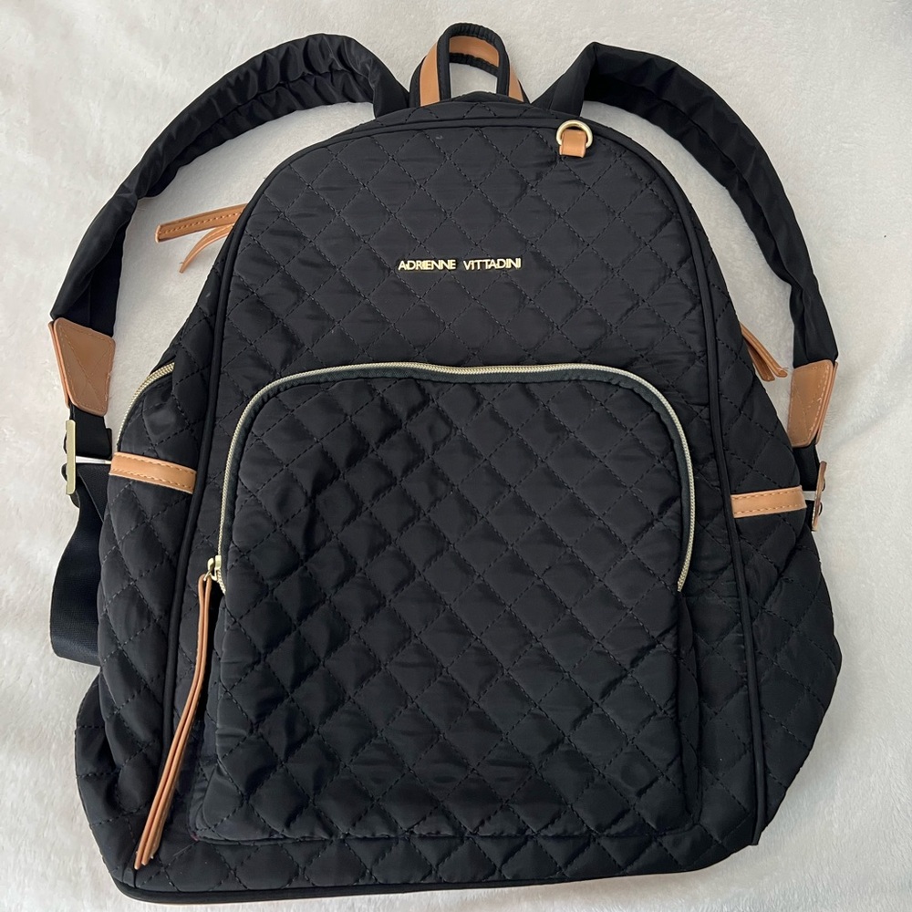 Adrienne Vittadini Black Quilted Backpack with Red Interior